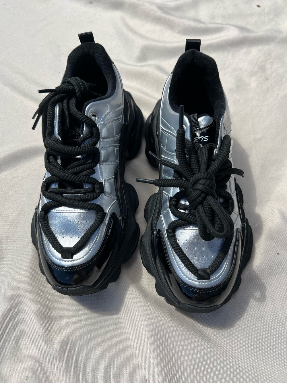 NEW Metallic Silver & Black Chunky Sneakers
